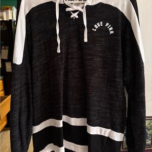 Victoria's Secret Black & White Lace-Up 'Love Pink' Pullover